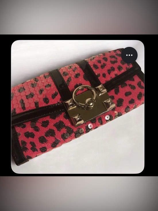 Betsey Johnson Handbags - Betsey Johnson Pink leopard black sequin wallet clutch cocktail club vintage nwt